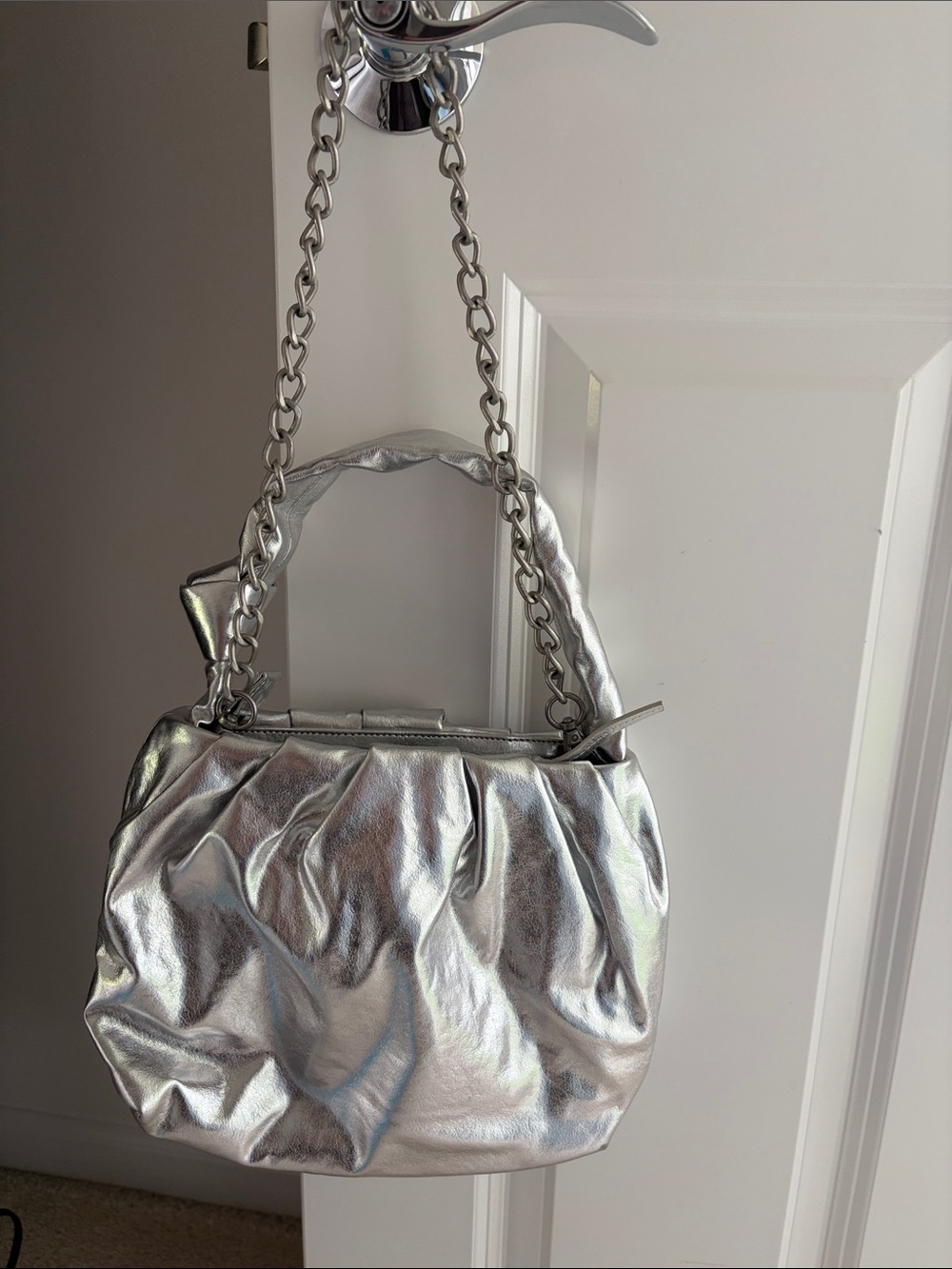 New Free People-Silver & blue Metallic Chain-Handle Women's Shoulder Bag.